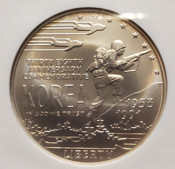 Förenta staterna. 1 Dollar 1991 D Liberty - Korean War, 1 Oz - Ms 69  (Ingen mindstepris)