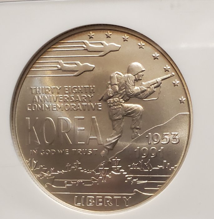 Förenta staterna. 1 Dollar 1991 D Liberty - Korean War, 1 Oz - Ms 69  (Ingen mindstepris)