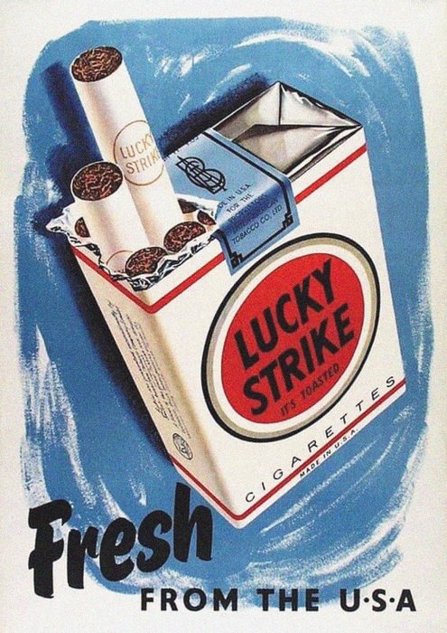 LUCKY STRIKE - Tabaco Fresh from the USA (Cigarrillos) - Cartel Clásico Publicitario - Modern licensed reprint