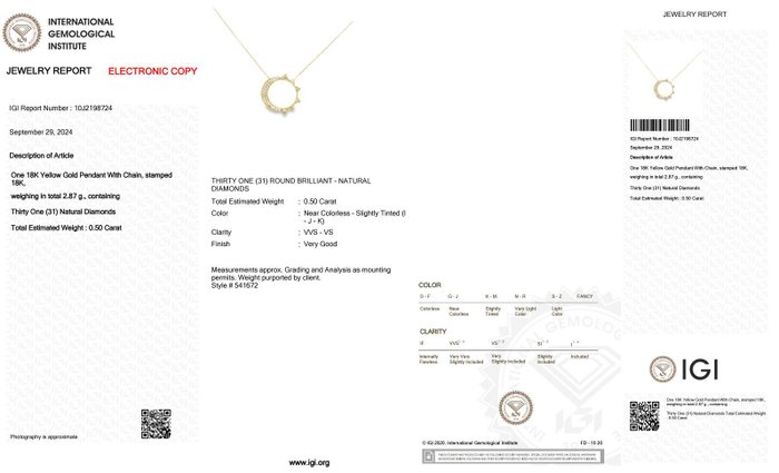 Ingen mindstepris - Halskæde med vedhæng - 18 kraat Gulguld -  0.50ct. tw. Diamant (Natur)