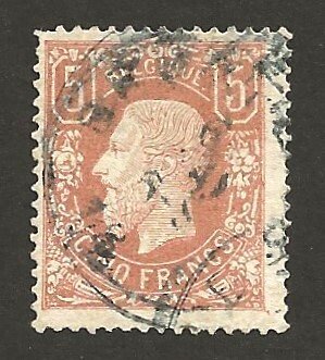 Belgien 1878 - 5F Lysebrun Leopold II - OBP/COB 37A