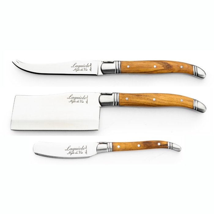 Laguiole - 3x Cheese Knives - Olive Wood - style de - Bordknive sæt (3) - Rustfrit stål