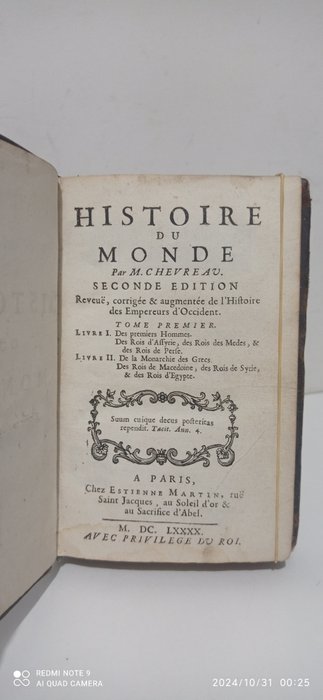 Chevreau - Histoire du monde : Des premiers hommes,  des rois d'Assyrie, des rois de Mèdes, et des rois - 1690