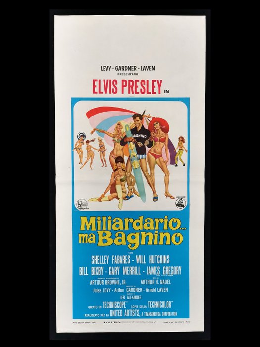 ELVIS PRESLEY - Clambake - Miliardario... ma bagnino - Poster, Original Italian Cinema Release - Locandina (70x33 - 1960‹erne