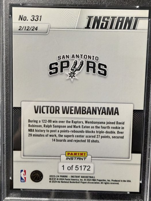 2023 Panini Instant NBA Victor Wembanyama #331 - Triple Double Club PSA 10 - 1 Graded card