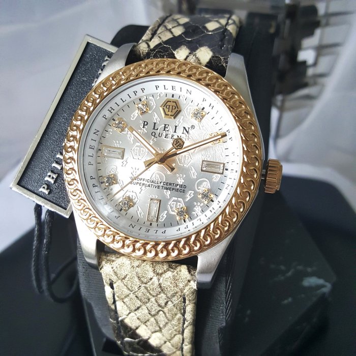 Philipp Plein - QUEEN - Gold - $kull - Crystals - Special Leather  Dial - Ingen mindstepris - Kvinder - Ny