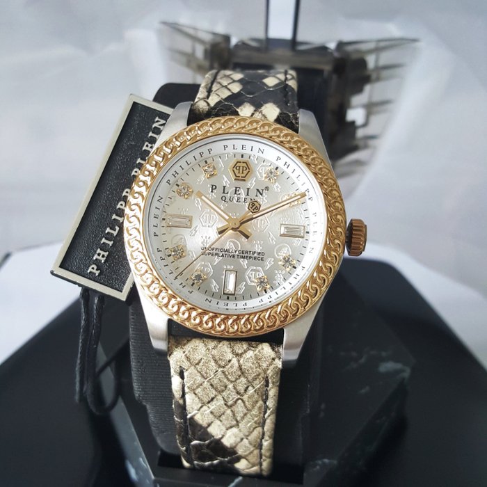 Philipp Plein - QUEEN - Gold - $kull - Crystals - Special Leather  Dial - Ingen mindstepris - Kvinder - Ny