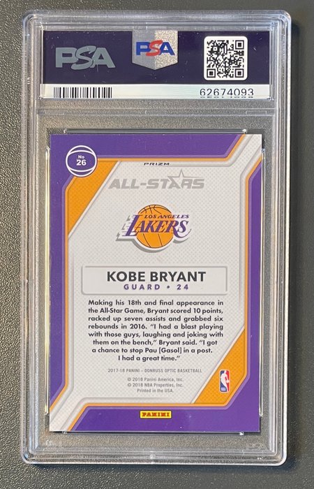 2017 Donruss Optic - All Stars Holo - Kobe Bryant PSA 10 - 1 Graded card