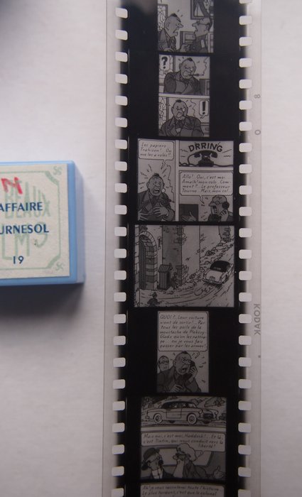 Tintin - 1 komplet serie af diasfilm (magiske lanternefilm) i sort/hvid "L'Affaire Tournesol" - Les Beaux Films - 1960