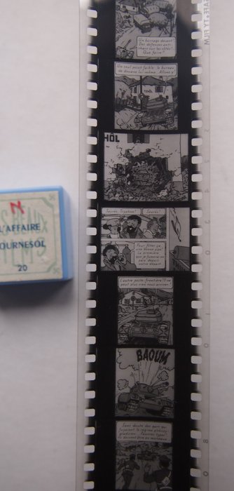 Tintin - 1 komplet serie af diasfilm (magiske lanternefilm) i sort/hvid "L'Affaire Tournesol" - Les Beaux Films - 1960