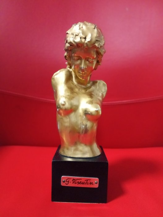 Gianni Visentin (1938) - Skulptur Busto donna - 22 cm - 18K GULD LAMINERET HARPIKS