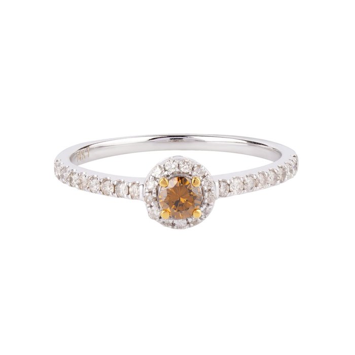 Ring - 14 karat Gulguld Hvidguld -  043ct tw Blandet brun Diamant (Farvebehandlet) - Diamant