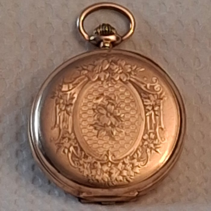 14 kr gouden zakhorloge met voor en achterkap Hollandse Goud Keur - Lommeur - dubbele kap goud - 1850-1900