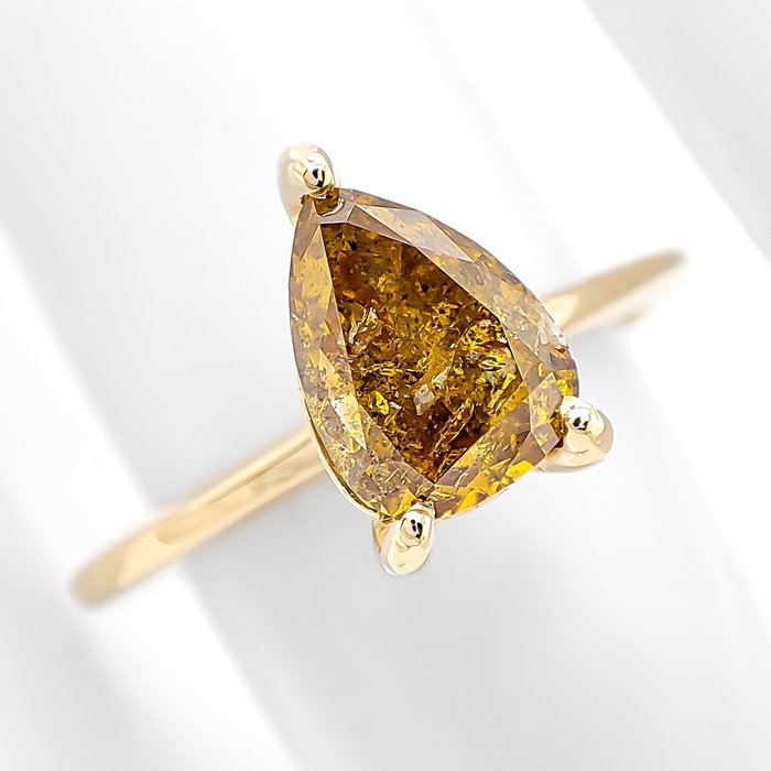 Ring - 14 karat Gulguld -  1.69ct. tw. Gul Diamant (Naturfarvet)