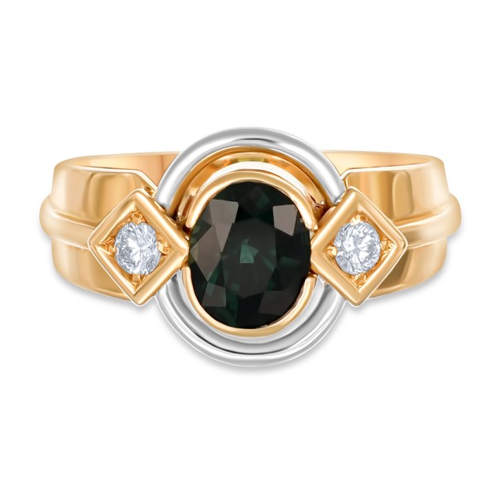 Ring - 18 kraat Gulguld Hvidguld -  116ct tw Safir - Diamant