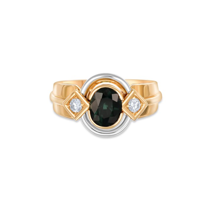 Ring - 18 kraat Gulguld Hvidguld -  116ct tw Safir - Diamant