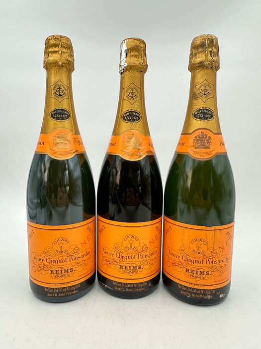 Veuve Clicquot Ponsardin, "Bicentenaire 1772-1972" - Champagne Brut - 3 Flasker (0,75 L)