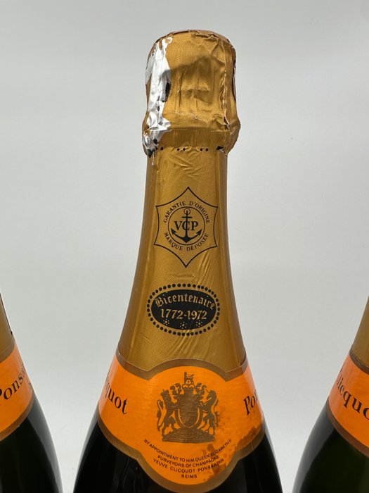 Veuve Clicquot Ponsardin, "Bicentenaire 1772-1972" - Champagne Brut - 3 Flasker (0,75 L)