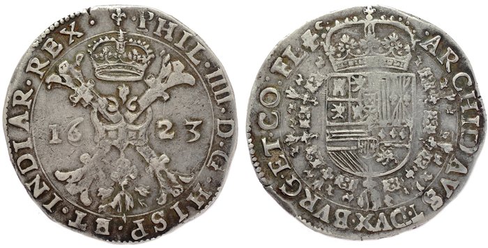 spanske Holland. Filips 4.. Patagon mm. lis - Bruges Mint - 1623