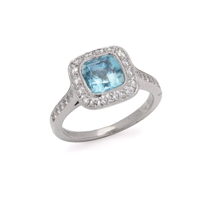 Tiffany  Co. - Ring Platin Akvamarin - Diamant