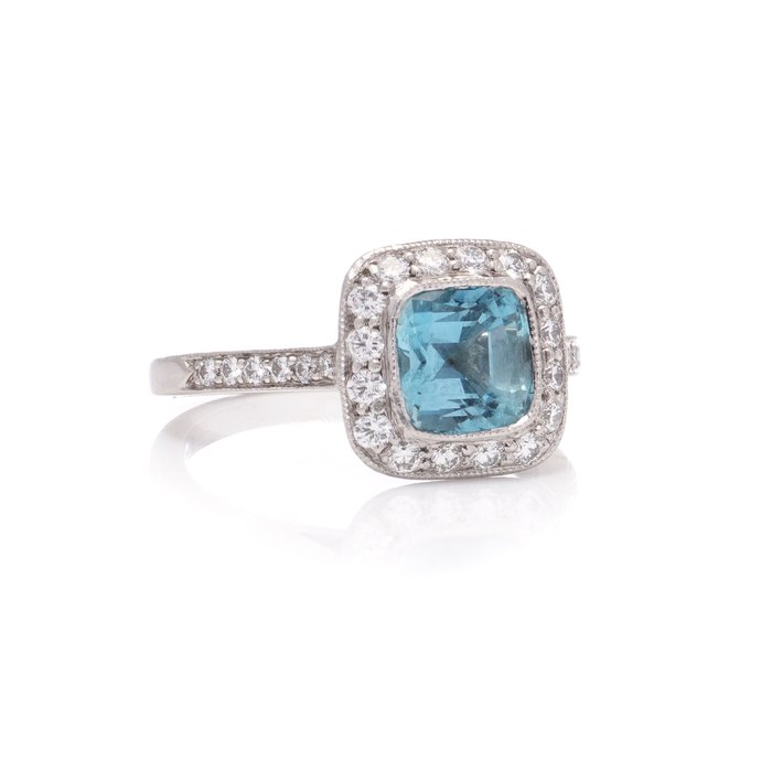 Tiffany  Co. - Ring Platin Akvamarin - Diamant