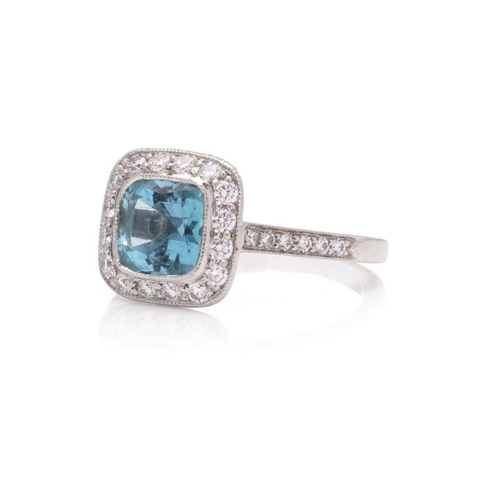 Tiffany  Co. - Ring Platin Akvamarin - Diamant