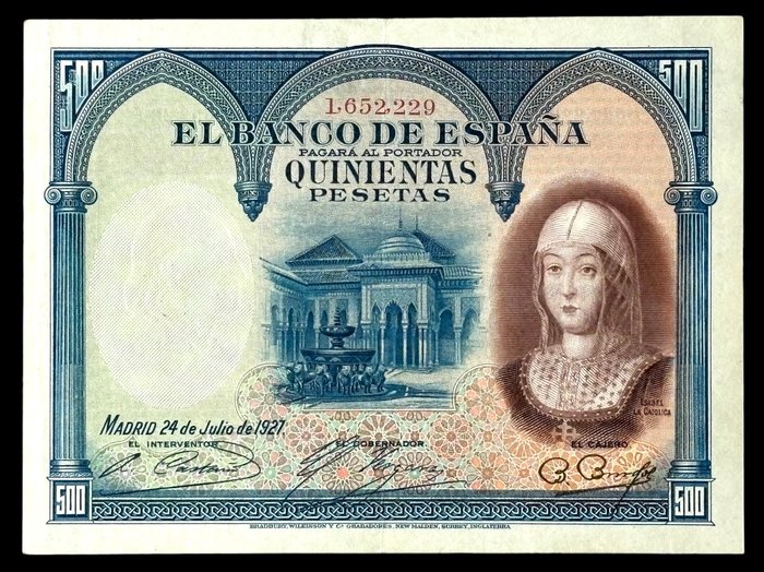 Spanien. - 500 Pesetas 1927 - Isabel la Católica - Sin Serie - (B001) - Pick 73  (Ingen mindstepris)