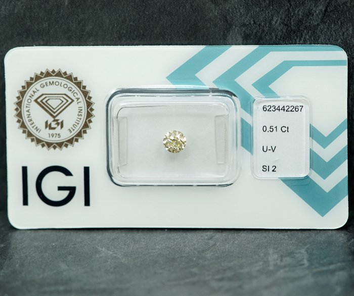 1 pcs Diamant  (Naturfarvet)  - 0.51 ct - Light Orange nuance Gul - SI2 - International Gemological Institute (IGI)