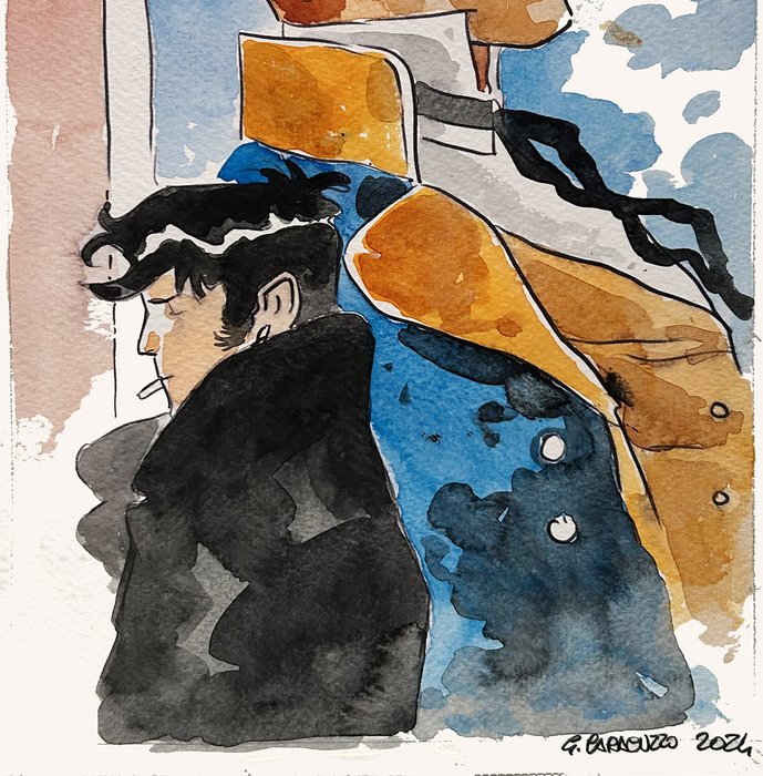 Caracuzzo, Giancarlo - 1 Original colour drawing - Corto Maltese - Omaggio - 2024