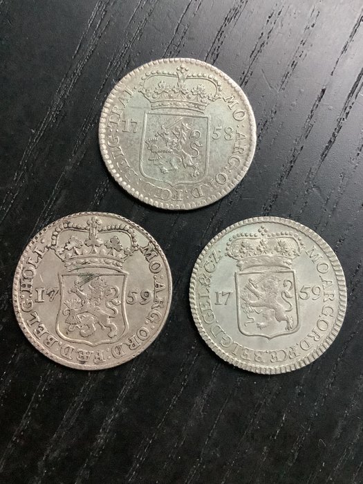 Holland. 3 x 1/4 Gulden: 1758  1759  (Ingen mindstepris)