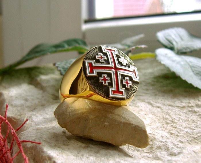 Jerusalem Christianity Master Cross Croix 24 karat forgyldt - Ring