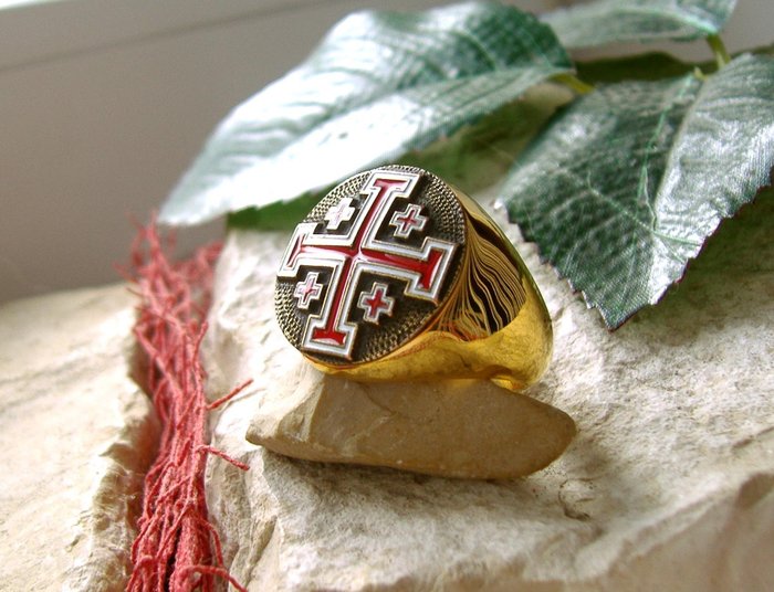 Jerusalem Christianity Master Cross Croix 24 karat forgyldt - Ring