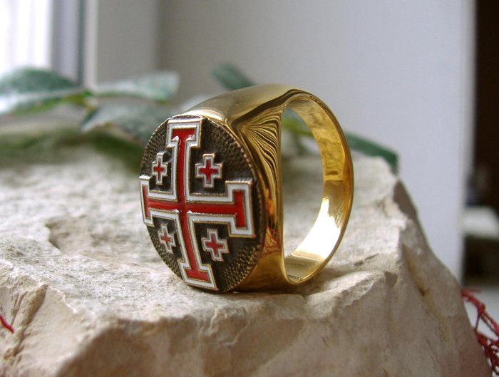 Jerusalem Christianity Master Cross Croix 24 karat forgyldt - Ring