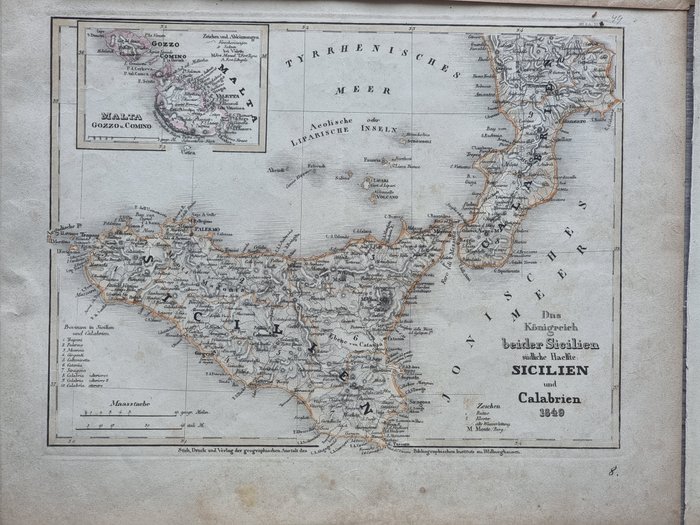 Europa - Italien / Sicilien / Malta / Lipari-øerne / Sardinien / Calabrien / Abruzzo - Kongeriget Sicilien /; Meyer, Joseph - Sicilien und Calabrien 1849, Abruzzo, Terra del LAvoro, Apulien und Calabrien 1849, Regno Lomb. - 1821-1850