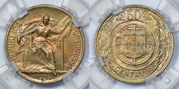 Portugal. Republic. 50 centavos 1924 - GENI - MS64 - Rara