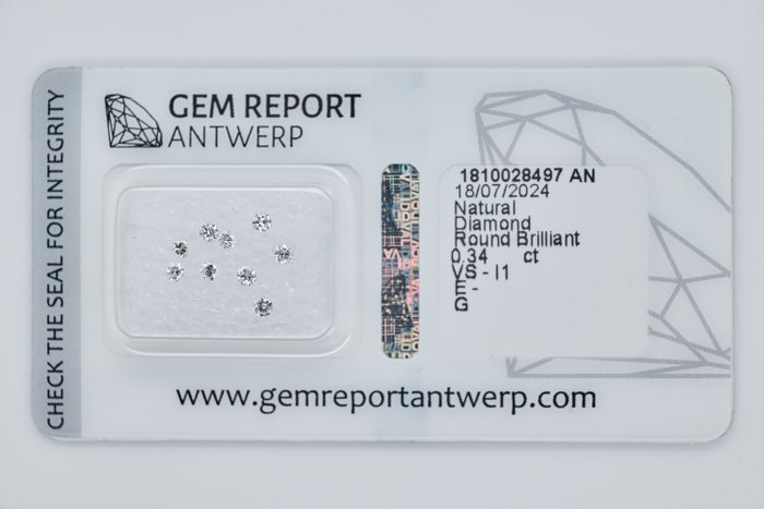 Ingen mindstepris - 9 pcs Diamant  (Natur)  - 0.34 ct - Rund - I1, SI1, SI2, VS1, VS2 - Gem Report Antwerp (GRA) - INGEN RESERVEPRIS