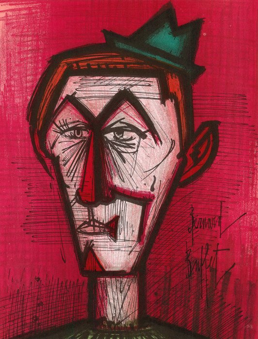 Bernard Buffet (1928-1999) - Le clown au fond rouge