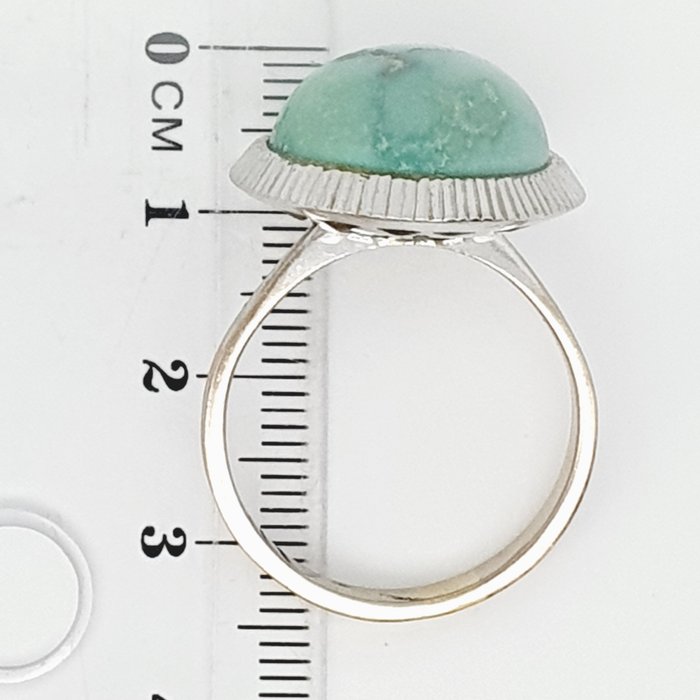 Ring - 18 kraat Hvidguld -  8.00ct. tw. Turkis