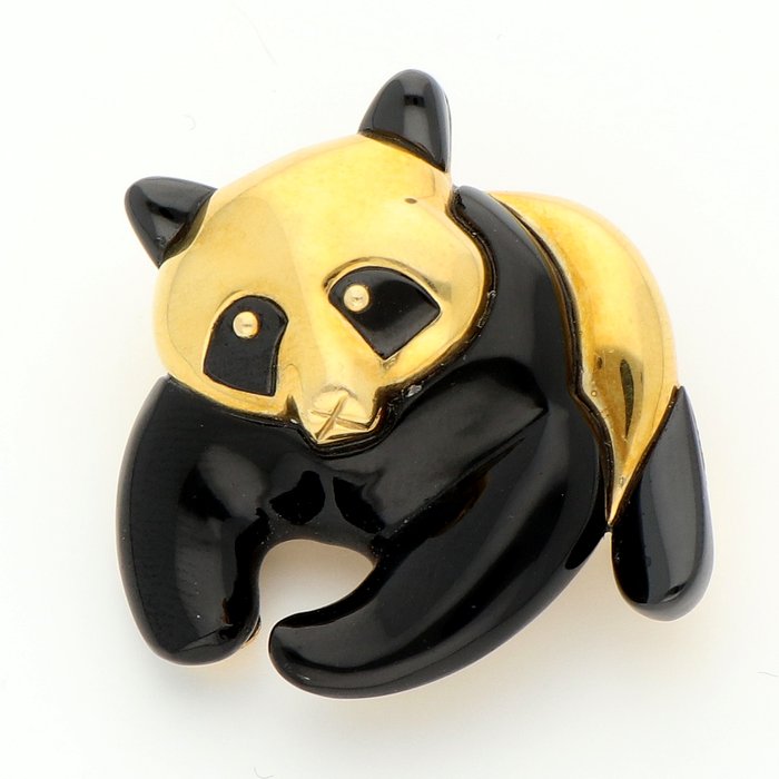 Broche - 18 kraat Gulguld Onyx