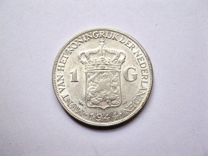 Holland. Wilhelmina. 1 Gulden 1944 Opgestoken haar  (Ingen mindstepris)