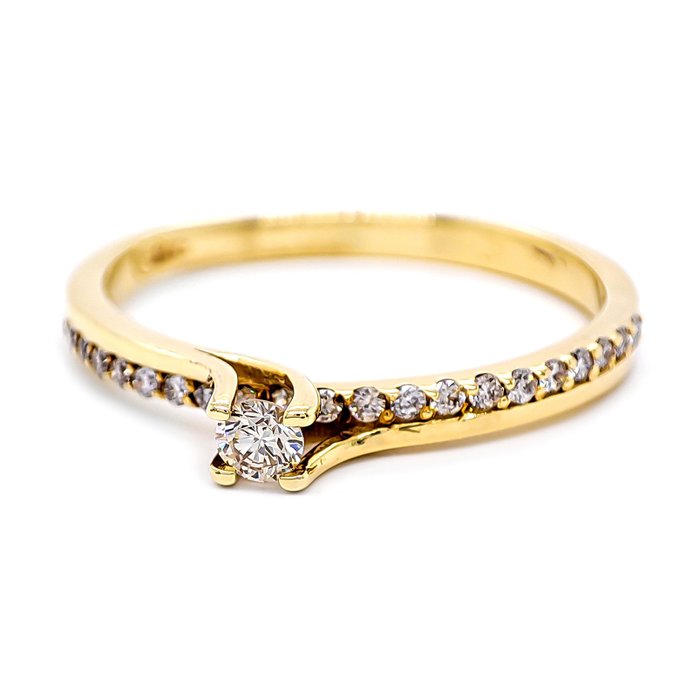 Ring - 14 karat Gulguld -  024ct tw Diamant (Naturfarvet)