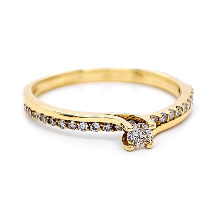 Ring - 14 karat Gulguld -  024ct tw Diamant (Naturfarvet)