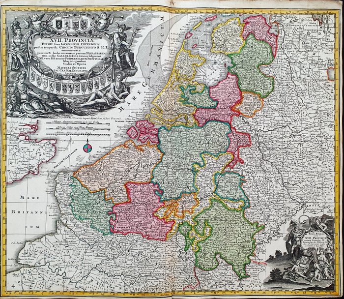 Europa - Holland / Belgien / Bruxelles / Antwerpen / Rotterdam / Amsterdam; Matthaus Seutter - XVII Provinciae Belgi Sive Germaniae Inferioris / Totius Belgium sive XVII Provinciae - 1721-1750