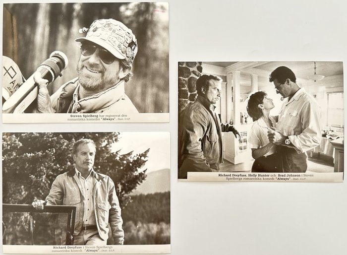 Set of 3 black and white Press photos - Always - Richard Dreyfuss, Holly Hunter, Steven Spielberg