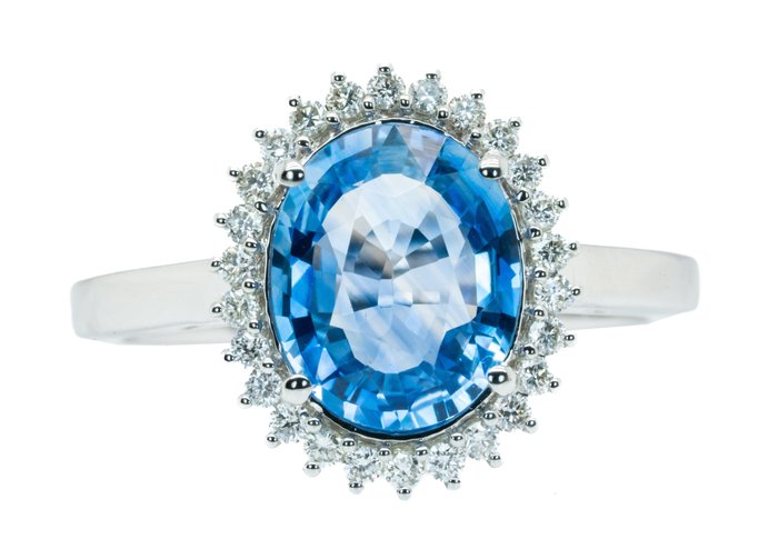 Ingen mindstepris - Ring - 18 kraat Hvidguld Blå (Madagaskar) -  267ct tw Safir - Diamant - 023 ct - VS