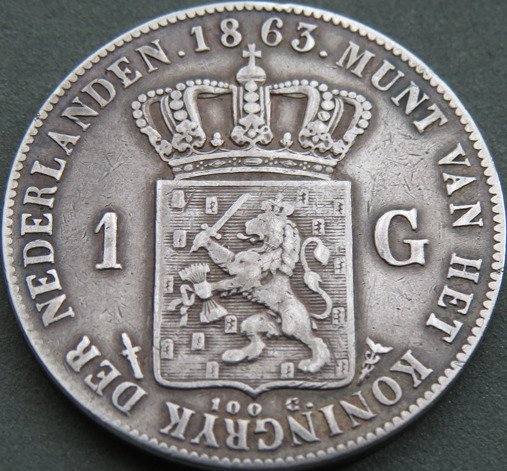 Holland. Willem III. 1 Gulden 1863  (Ingen mindstepris)