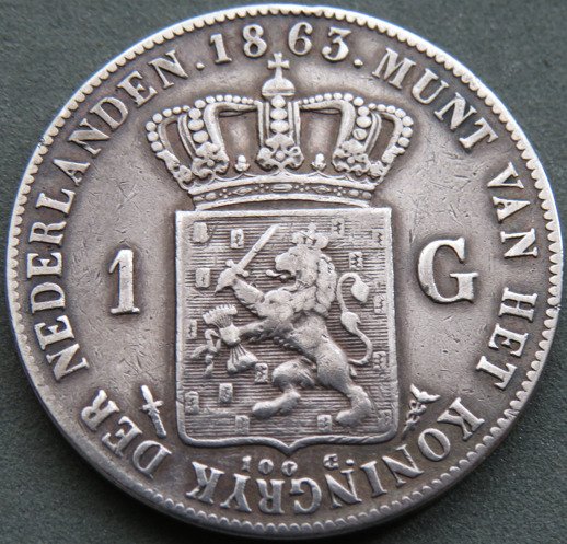 Holland. Willem III. 1 Gulden 1863  (Ingen mindstepris)