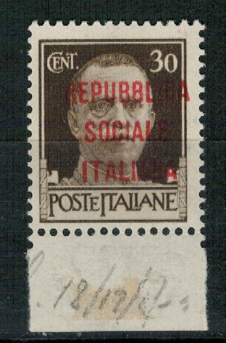 Italien 1944 - R.S.I., 30c værdi med overprint udveksling (492BA) - Sassone 492BA