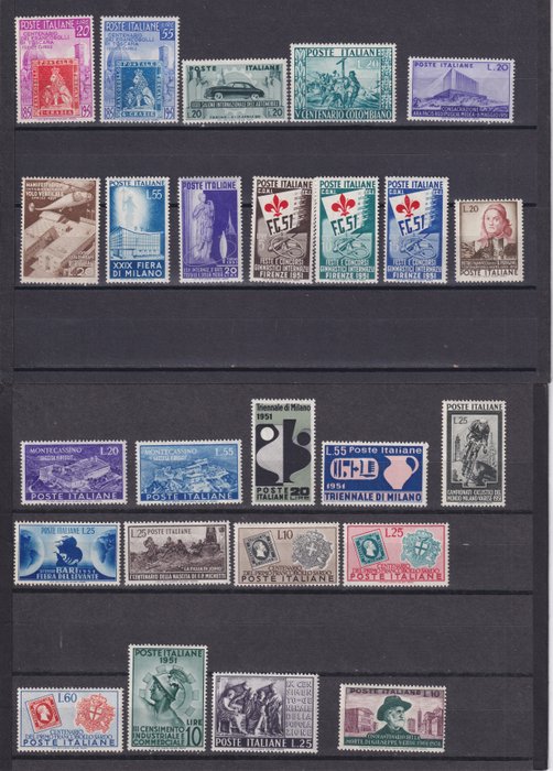 Italien 1951 - Serie med 17 numre af 29 Årets værdier 1951 MNH - Sassone 653-81