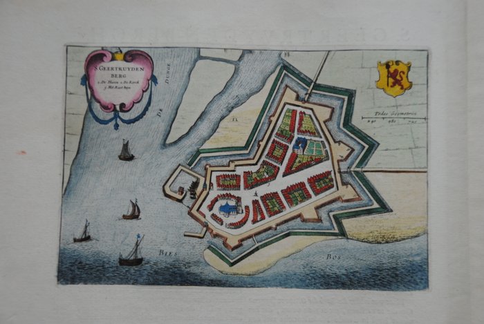 Holland - Geertruidenberg, Woudrichem, Loevestein; J. Blaeu - [4 kaarten en zichten op 1 blad] - 1621-1650